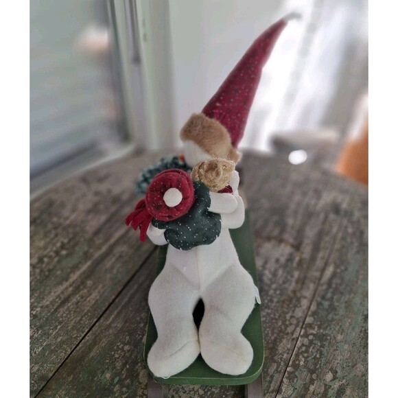 Handcrafted Snowman Wood Sled Ride 16" Christmas Holiday Decor - Picture 7 of 7